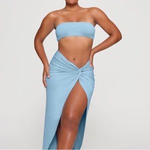 SKIMS Recycled Swim Bandeau Bikini Top in Iris Blue